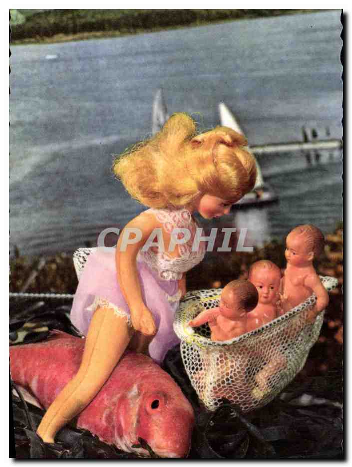 Barbie et bébés dans un filet — scène de plage — Phototachrom, Glasse 1809