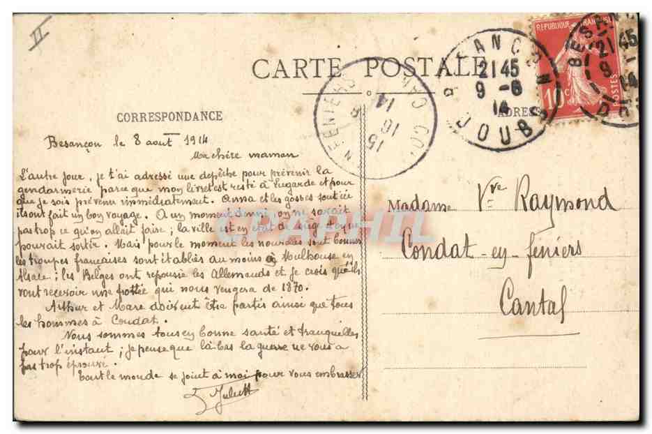 CPA Palais de Justice Besancon — Verso