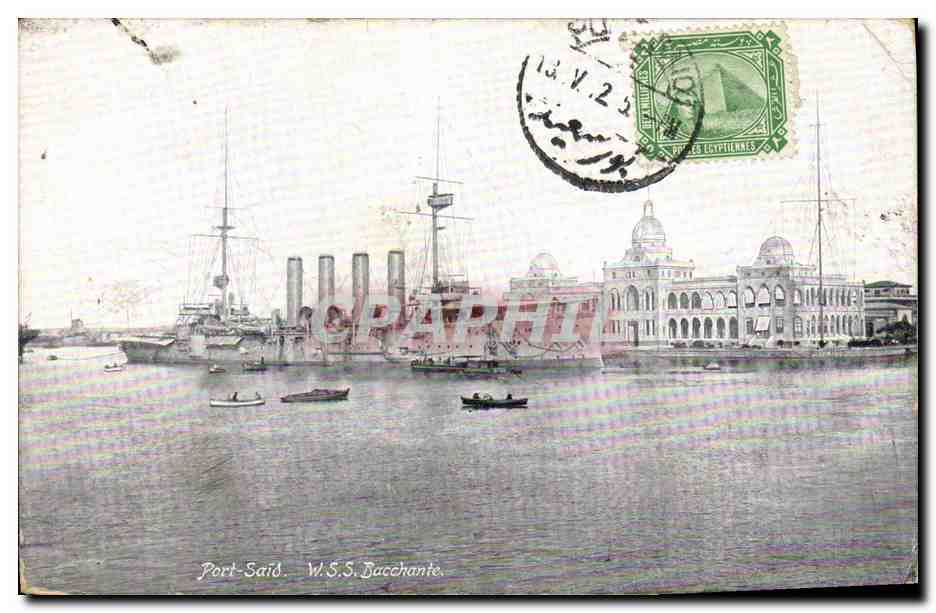 CPA Bateau de Guerre Port Said WSS Bacchante Egypte Egypt