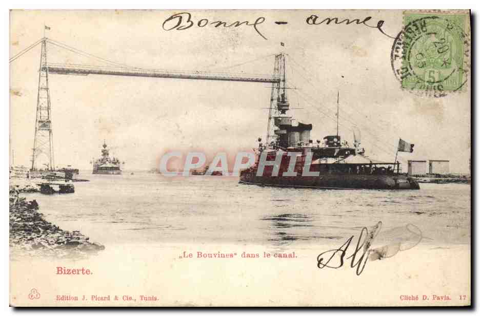 Rizerte — Le Bouvines dans le canal — Edition J. Pleard & Cie, Tunis, n°17