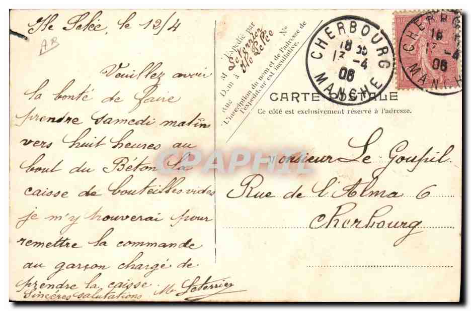 CPA Bateau de Guerre Le Brennus — Verso