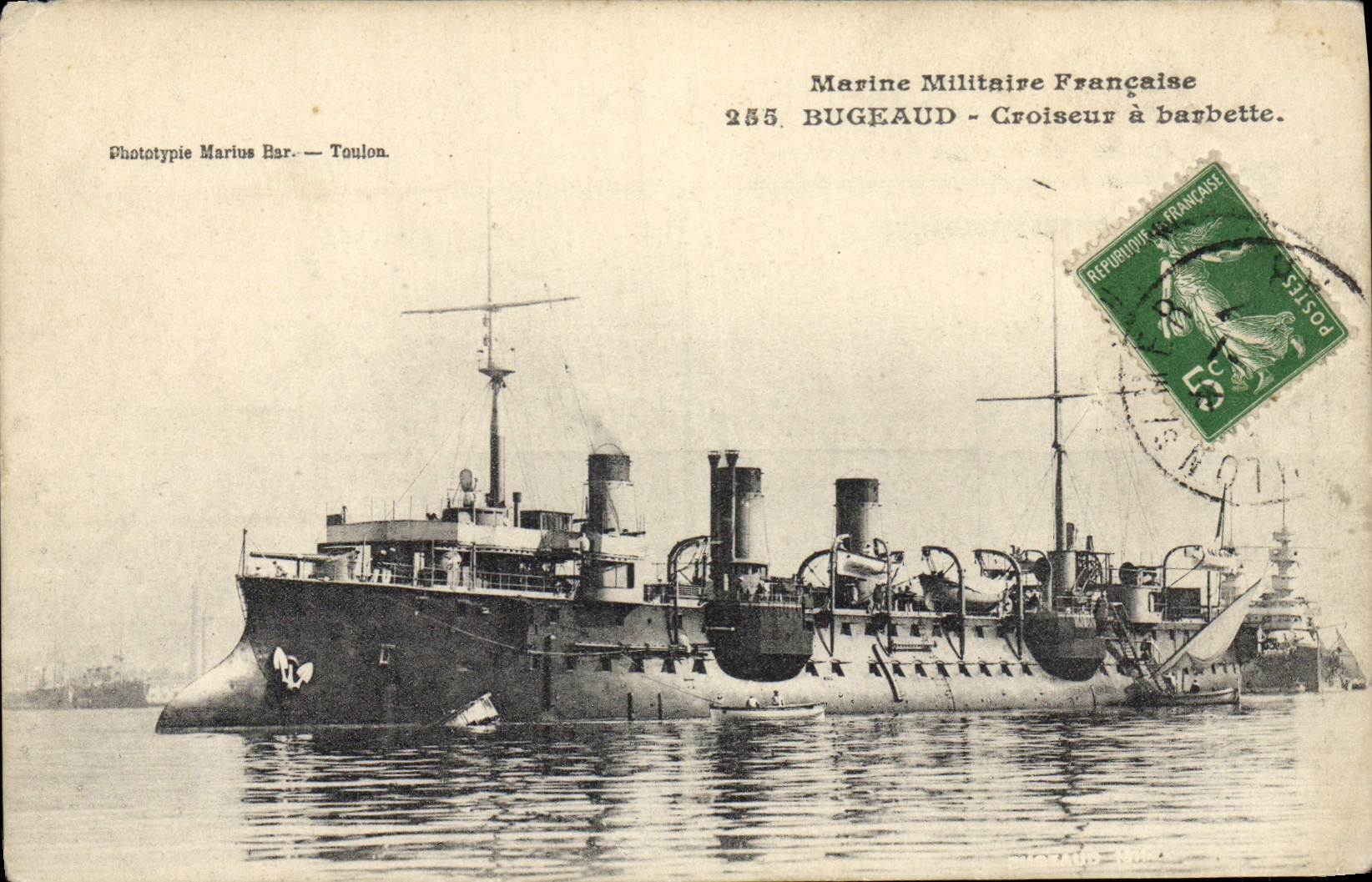 Croiseur à barbette BUGEAUD — Marine Militaire Française — Phototypie Marius Bar — Toulon.