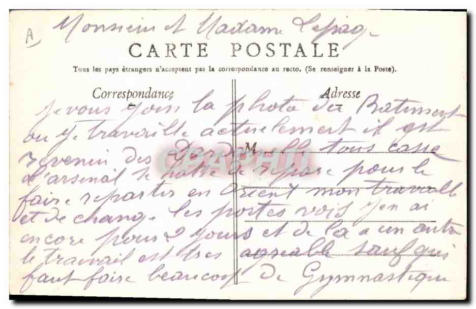 CPA Bateau de Guerre Brennus Cuirasse de 1er rang — Verso