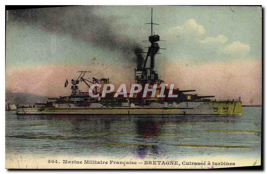 CPA Bateau de Guerre Bretagne Cuirasse a turbines