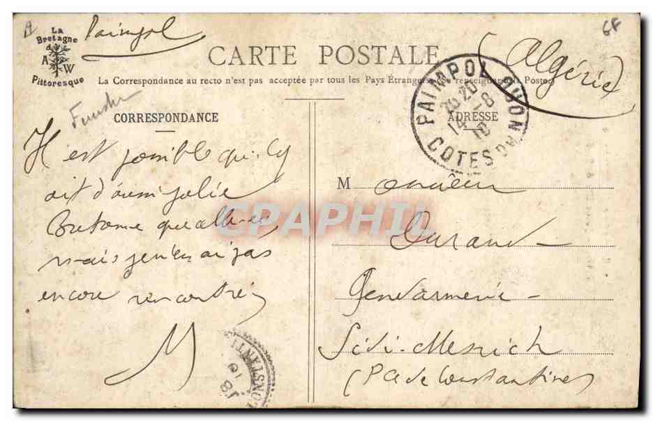 CPA Folklore Jeune fille de Scaer — Verso