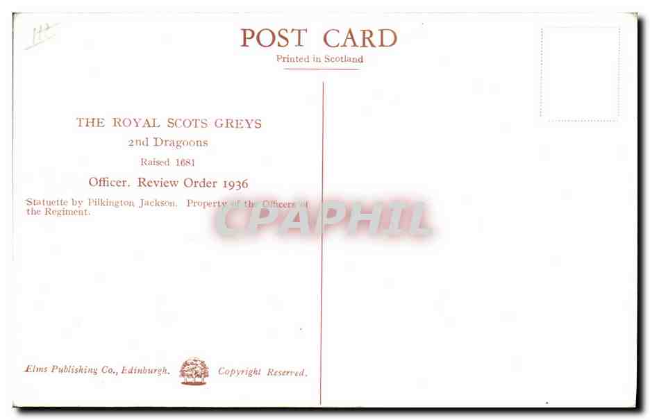 CPA Militaria The Royal Scots Greys 2nd Dragons Officer Review Order 1936 — Verso