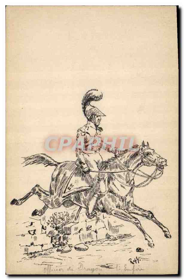 Officier de Dragon - Empire — dessin signé 'Ruth' — éditeur non visible