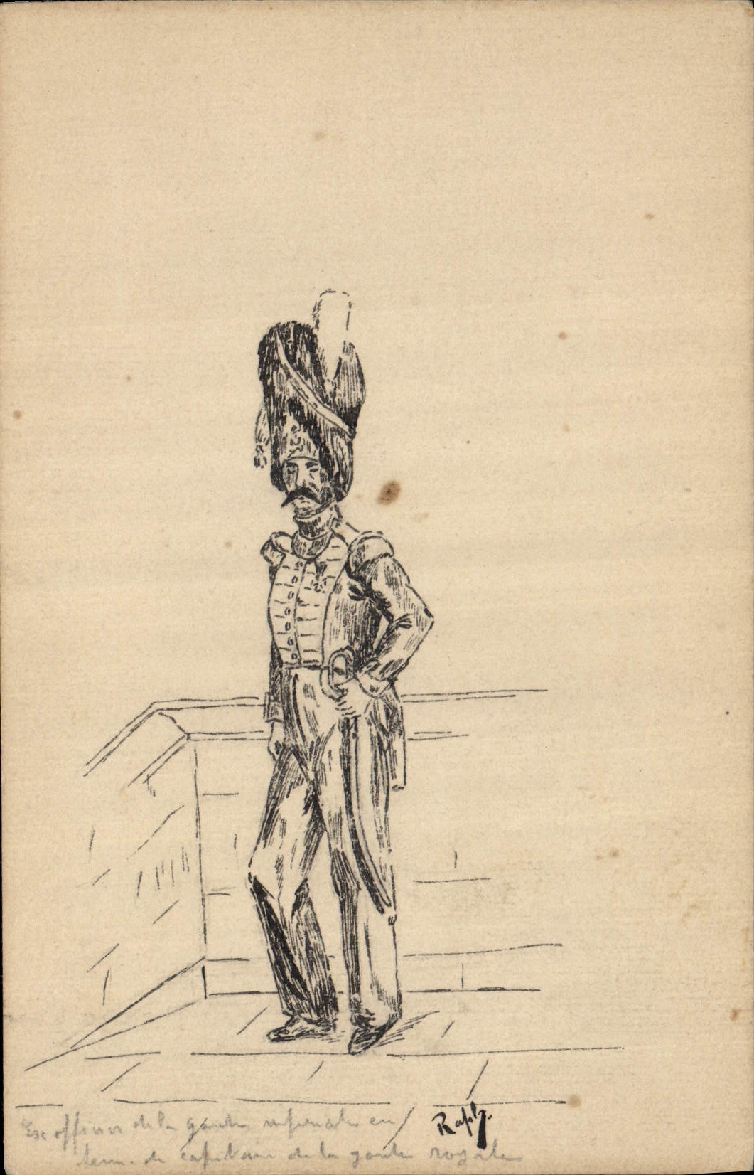 Officier de la garde impériale en tenue de l'infanterie de la garde royale — dessin de R. Roby