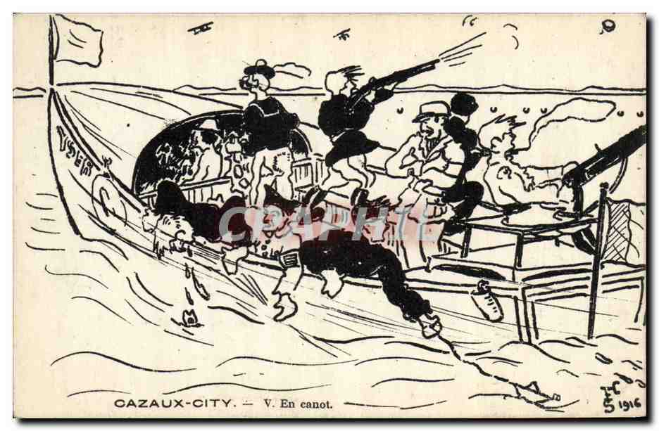Cazaux-City — V. En canot. — Librairie A. Oliveau et Fils, Bordeaux