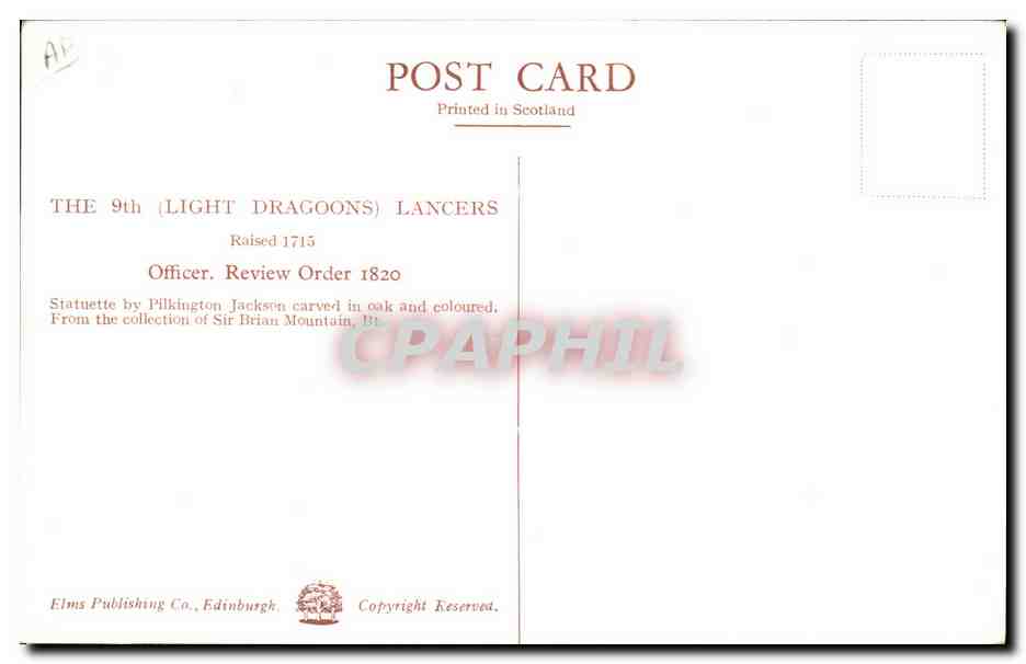 Statuette du 9e régiment de lanciers légers — Éditeur Elms Publishing Co., Édimbourg — Reverso