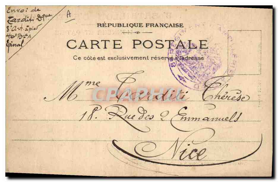 CPA Militaria 8eme Bataillon d'artillerie Honneur et Patrie  — Verso