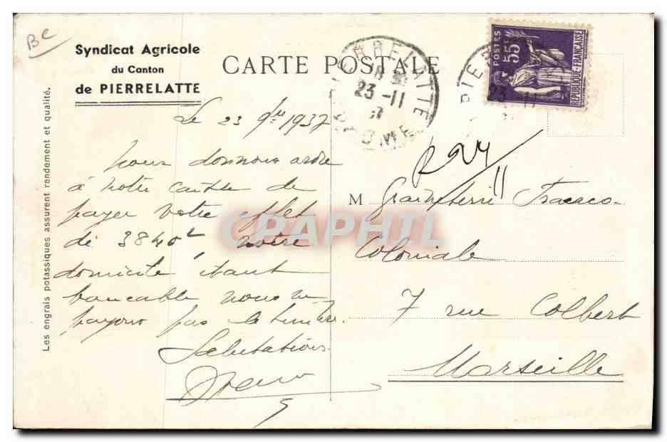 CPA Publicite Action des engrais potassiques sur les cereales — Rückseite