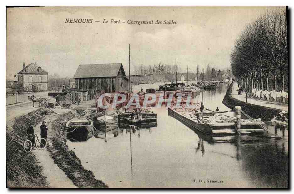 CPA Ardoisieres Nemours Le port Chargement des sables Peniches Bateaux