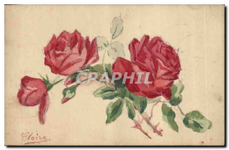 CPA Fantaisie Fleurs (dessin a la main) 