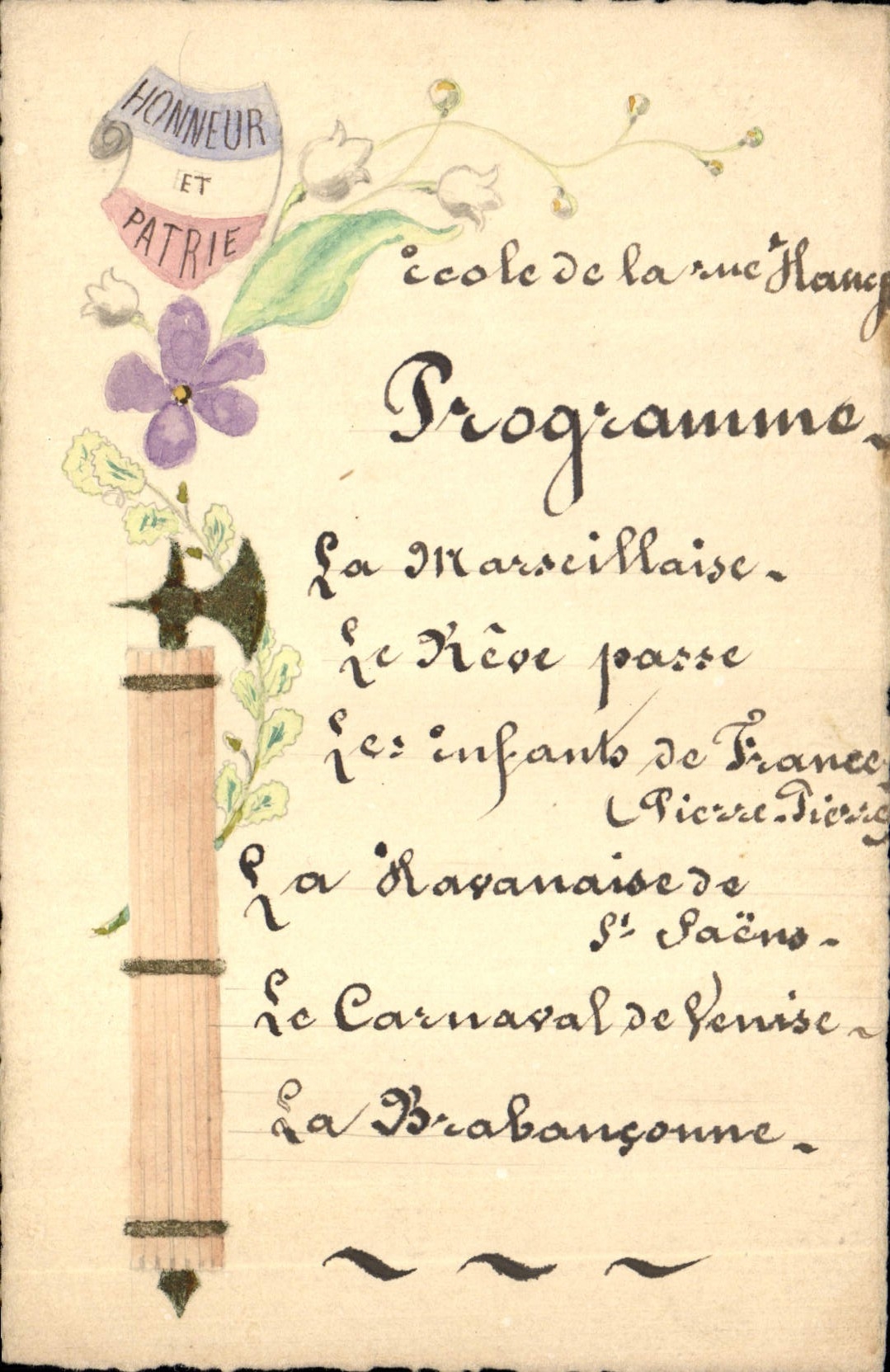École de la rue Hange — Programme scolaire — sans éditeur ni numéro de série visible