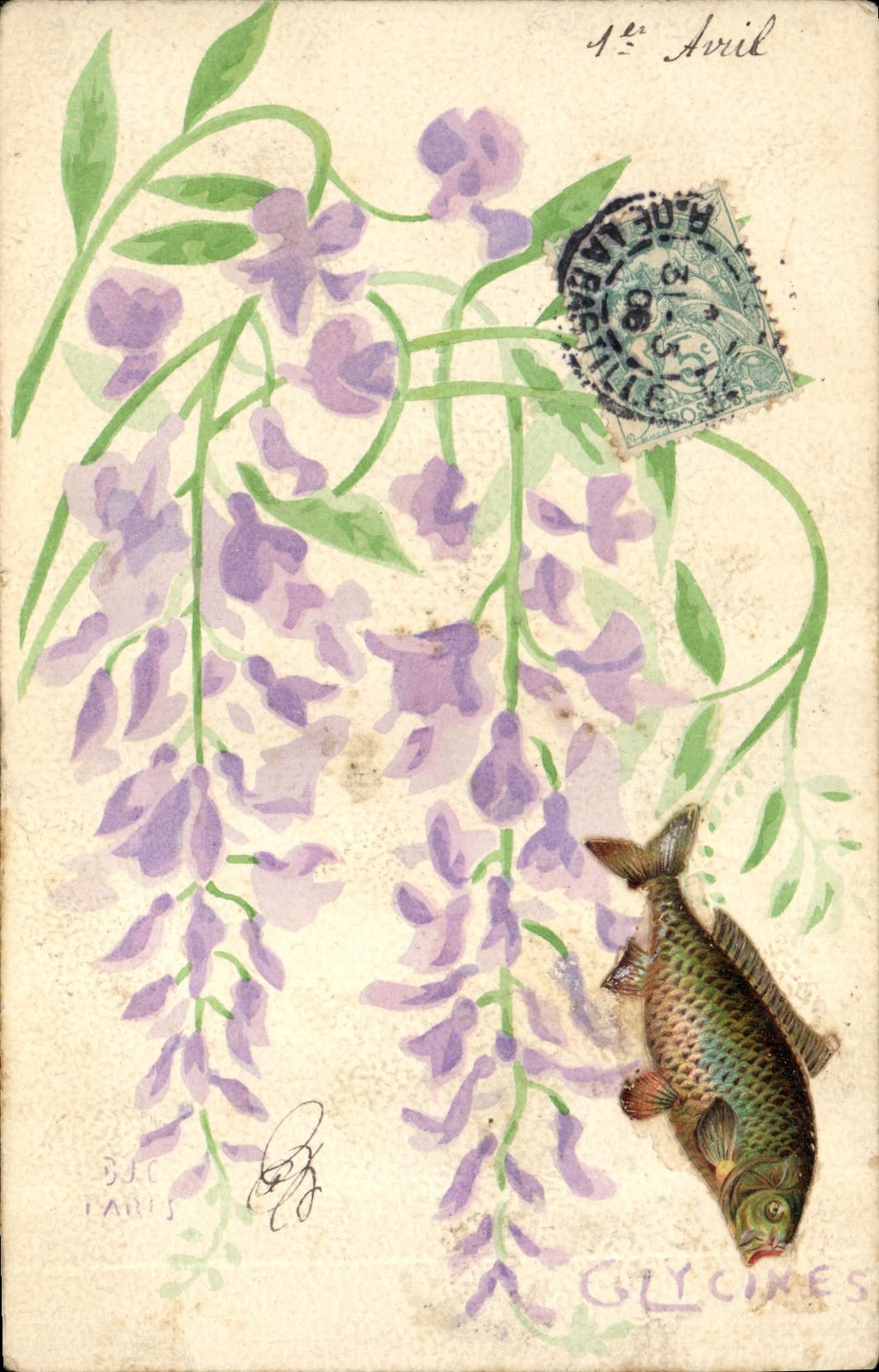 CPA Fantaisie Fleurs Poisson (dessin a la main) 
