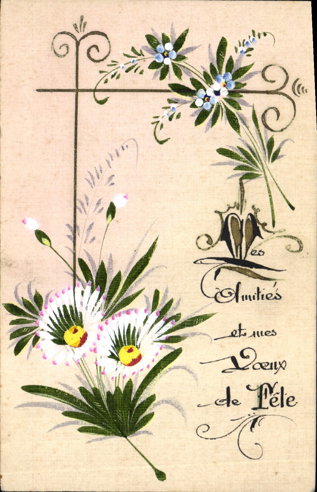 CPA Fantaisie Fleurs (dessin a la main) 