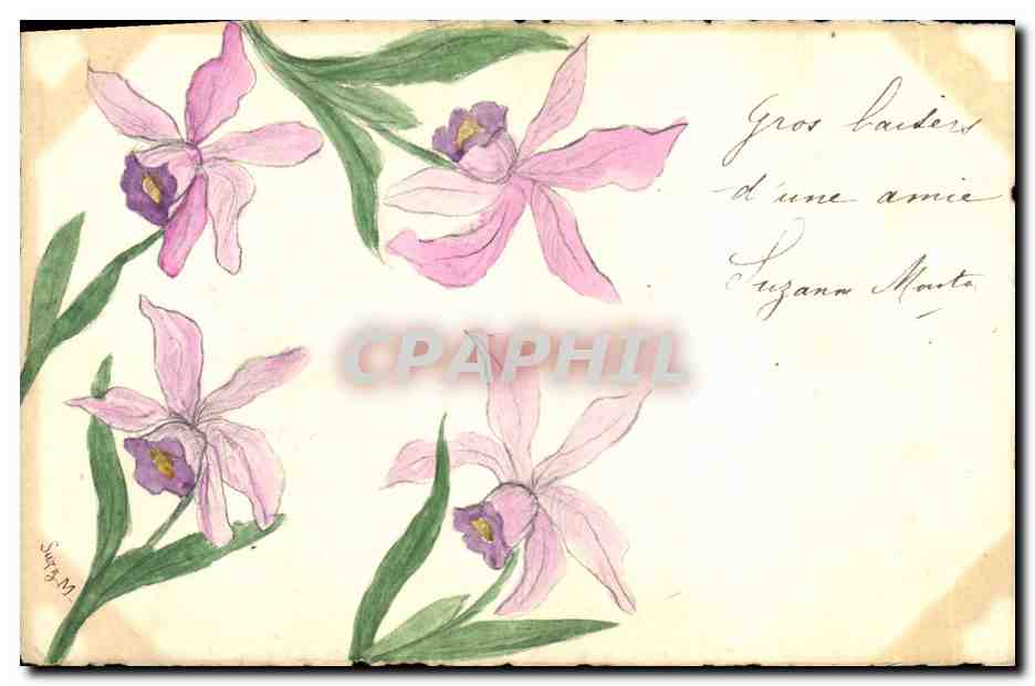 CPA Fantaisie Fleurs (dessin a la main) 