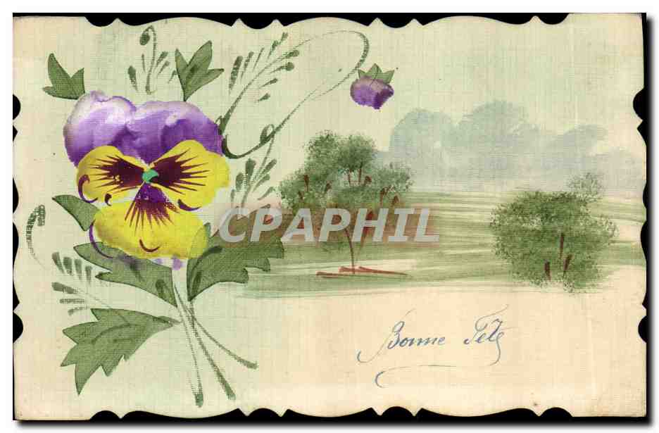 Poisson violet et jaune — paysage bucolique — Bonne Fête