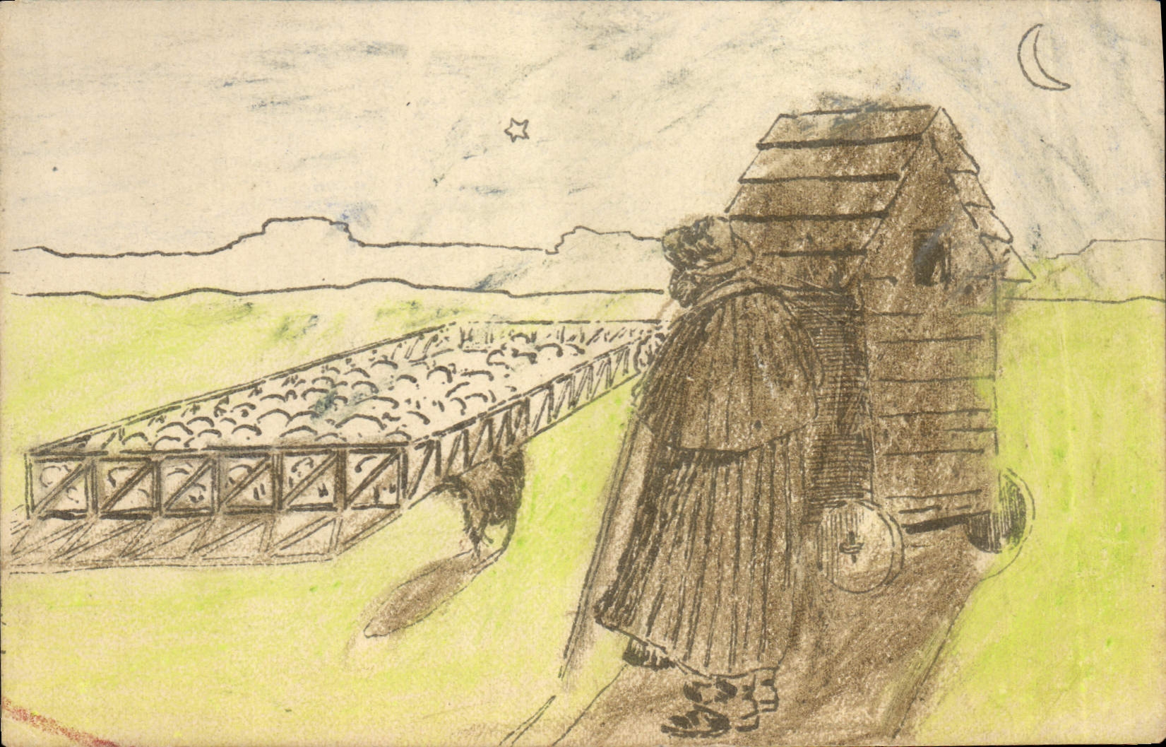 CPA Fantaisie Berger Moutons (dessin a la main) 