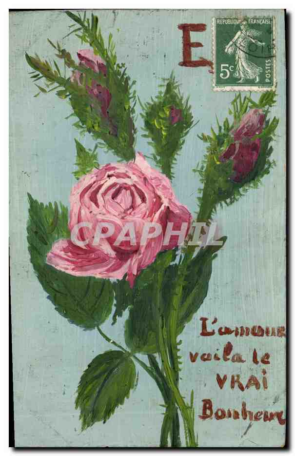 Bouquet de roses — L'amour vaut le vrai bonheur — timbre 5c vert