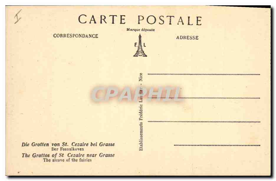 Les Grottes de Saint-Cézaire, près Grasse (A.-M.) — L’Alcôve des Fées — F. L. n° 590 — Reverso