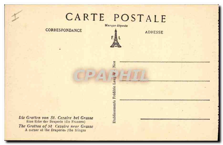 Les Grottes de Saint-Cézaire, près Grasse (A.-M.) — Un coin des Draperies (les Franges) — F.L. n°592 — Reverso