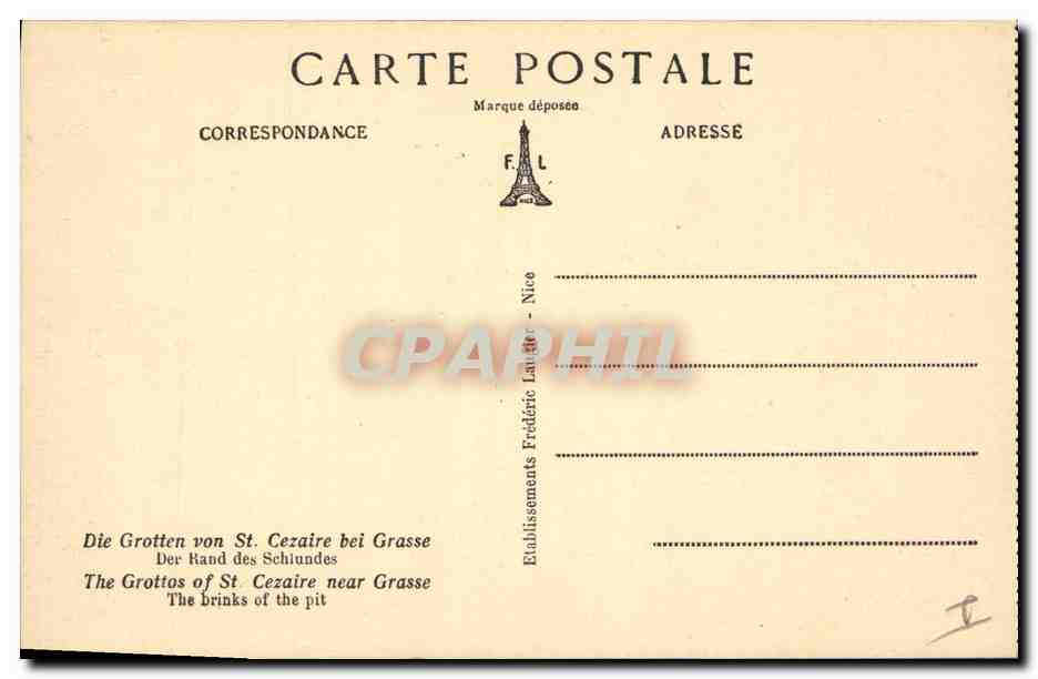 Les Grottes de Saint-Cézaire, près Grasse (A.-M.) — Les Bords du Gouffre — F. L. n° 585 — Reverso