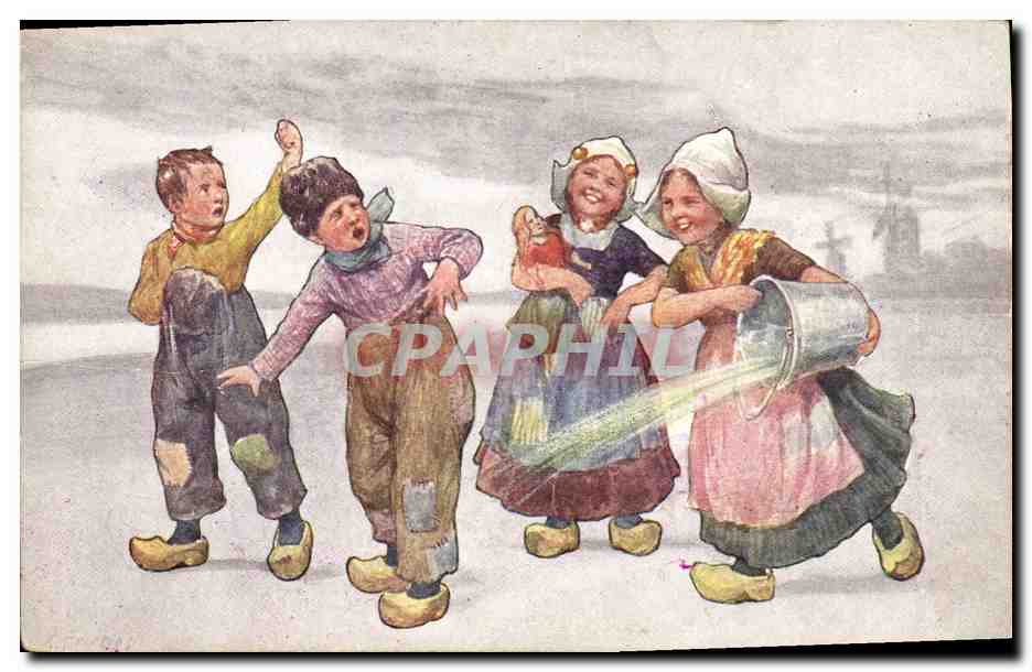 Enfants jouant sur la glace — scène d'hiver — éditeur B.K.W.I. n° 498-2