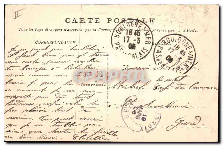CPA Palais de justice Boulogne sur Mer L'hotel de ville Beffroi  — Verso