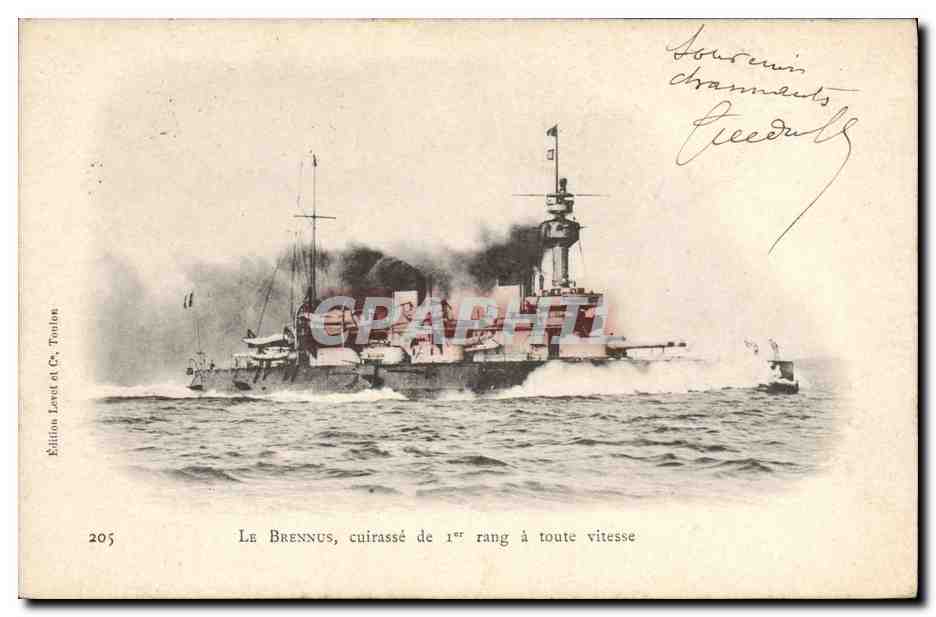 CPA Bateau de Guerre Le Brennus Cuirasse de 1er rang a toute vitesse 