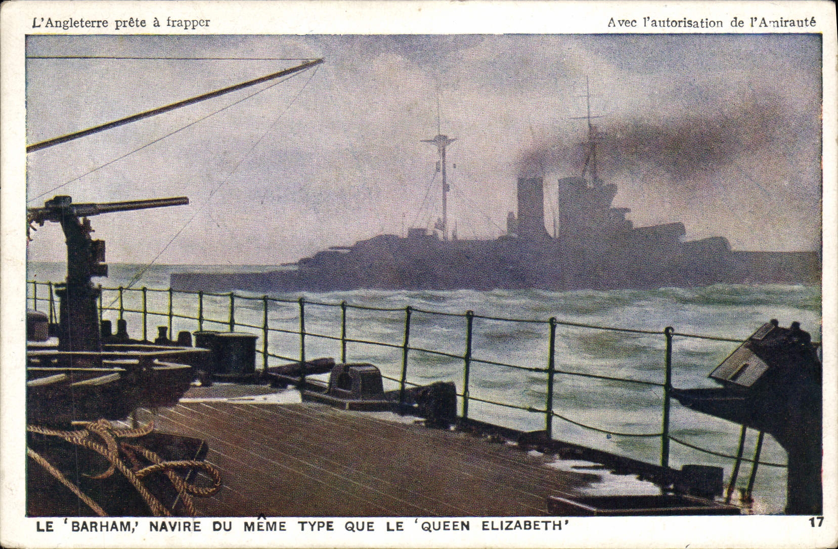 Le 'Barham', navire du même type que le 'Queen Elizabeth' — illustration maritime — Photochrom Co., Ltd., Tunbridge Wells