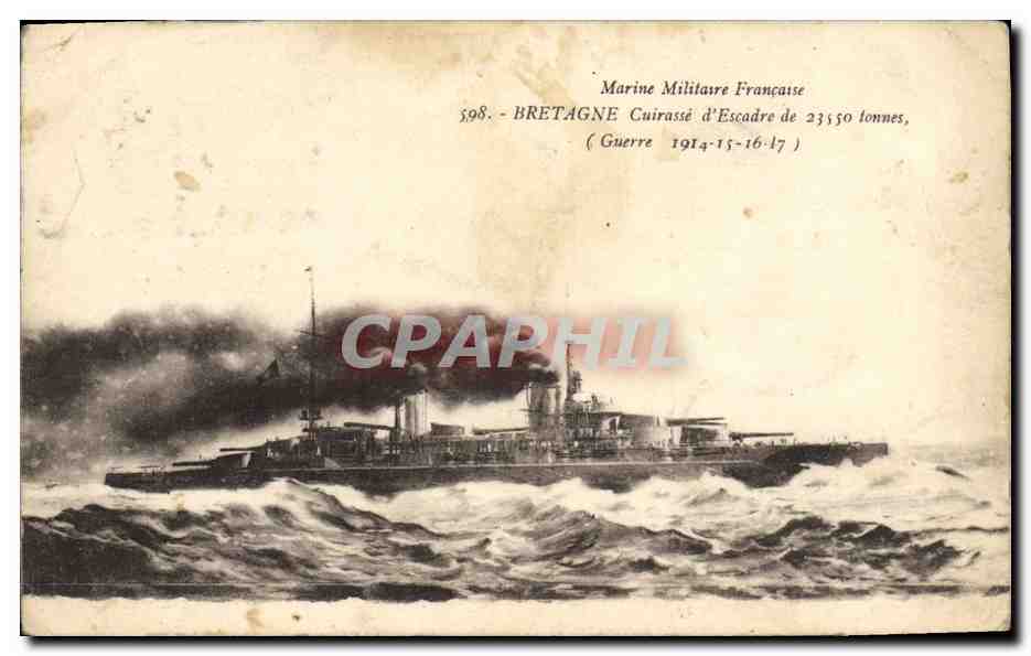 CPA Bateau de Guerre Bretagne Cuirasse d'escadre 