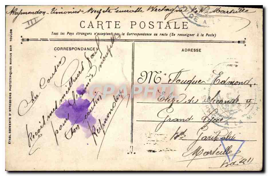 CPA Bateau de Guerre Bretagne Cuirasse d'escadre  — Verso
