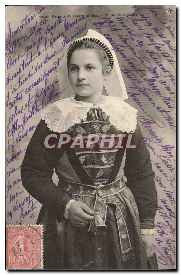CPA Folklore Femme du Bourg de Batz Etude de la coiffe 