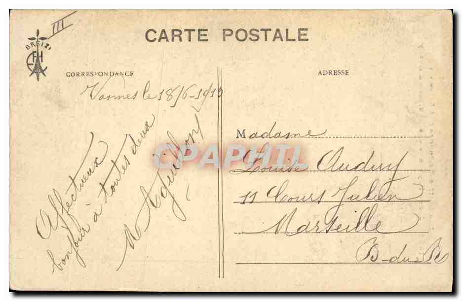 CPA Folklore Jeune paysanne des environs d'Auray  — Verso