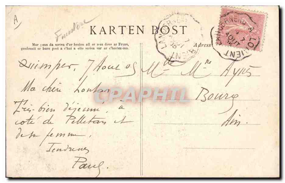 CPA Folklore Jeune fille de Pont Aven sortant de la messe  — Verso
