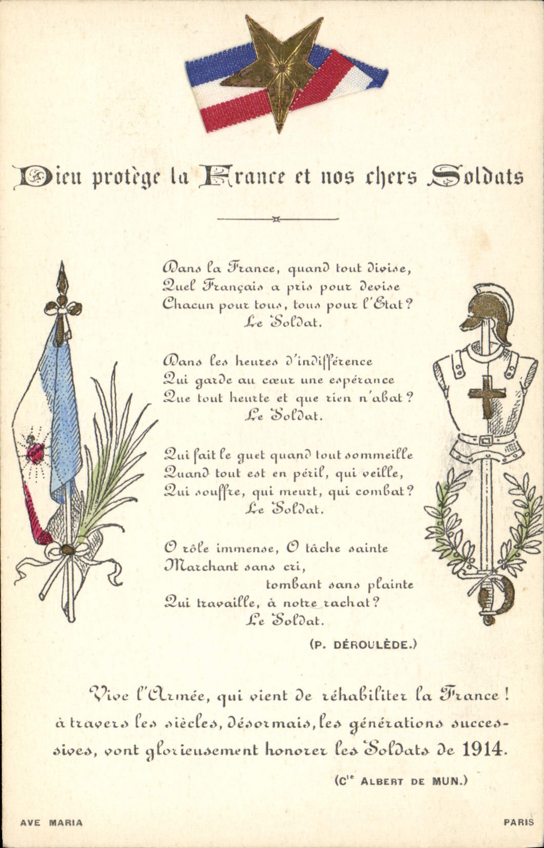 CPA Militaria Dieu protege la France et nos chers soldats Deroulede  