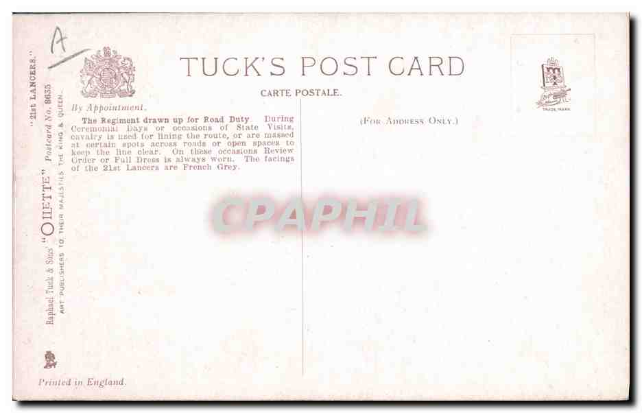 21st Lancers — Officer, Trumpeter & Squadron Review Order — Harry Payne — Rückseite