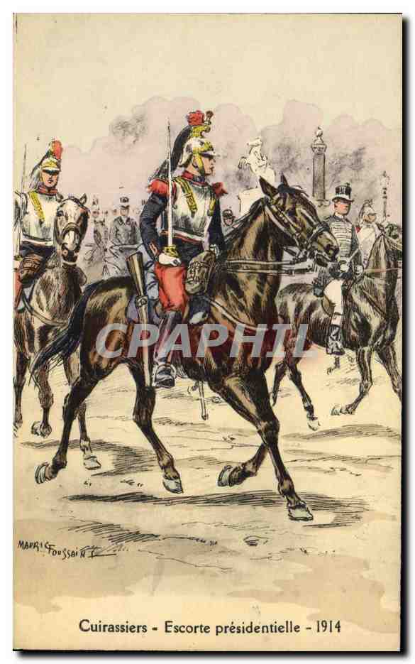 CPA Militaria Cuirassiers Escorte presidentielle 1914 