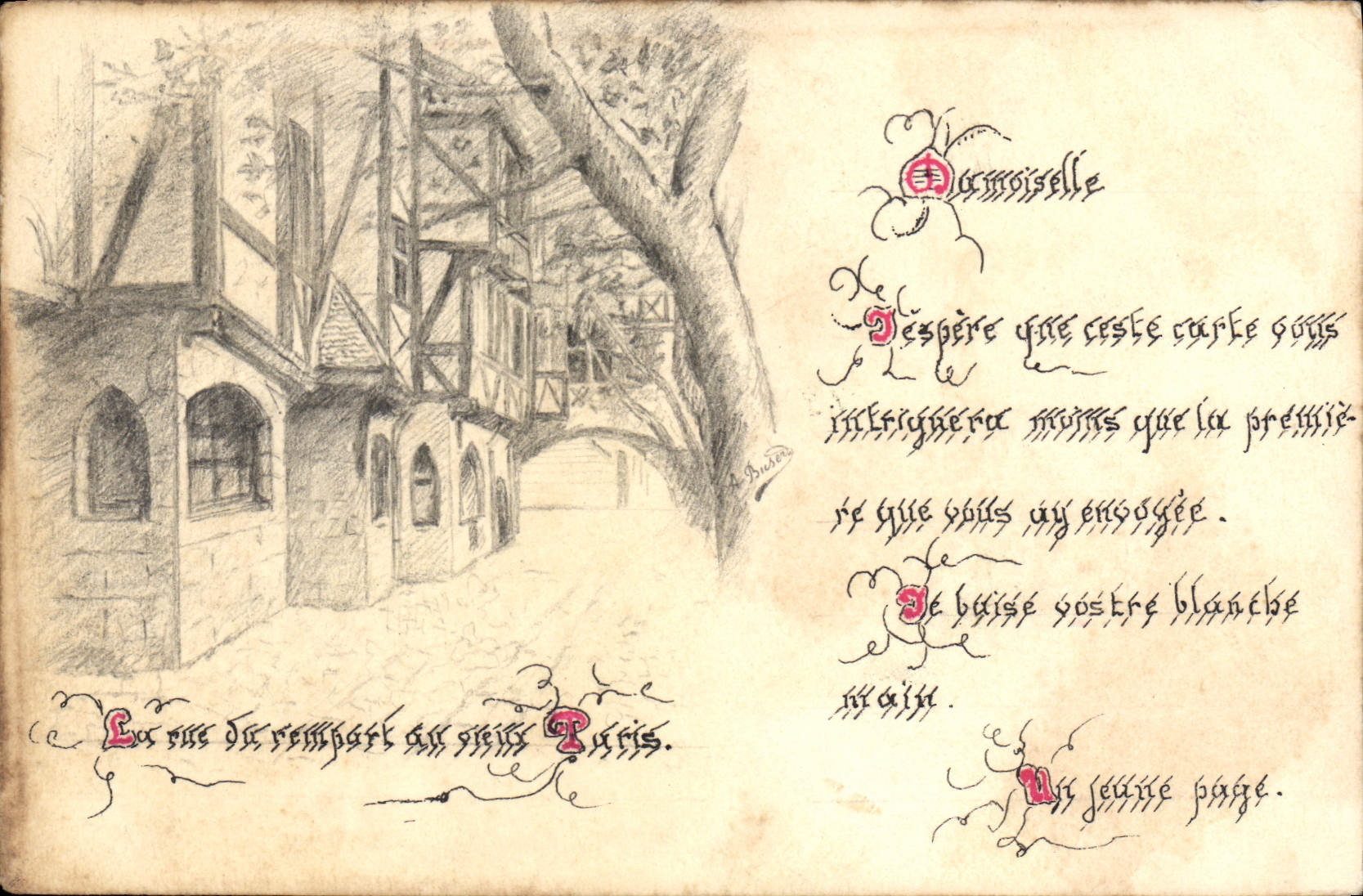 CPA Fantaisie (dessin a la main) La rue du tempart au Vieux Paris  