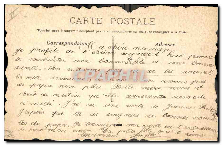 Fleurs et ruban — Bonne Fête — timbre 50c République — Rückseite