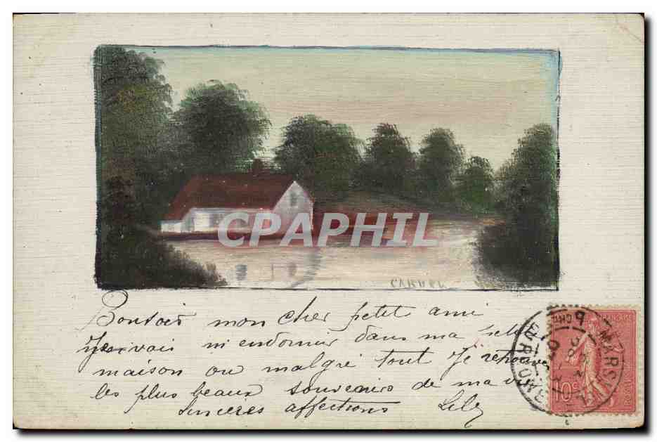 CPA Fantaisie (dessin a la main) Maison Paysage 