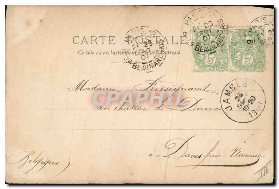 Fille jouant avec poupée — S.I.P. PARIS, série N° 61 — Paris, 23 septembre 1901 — Verso