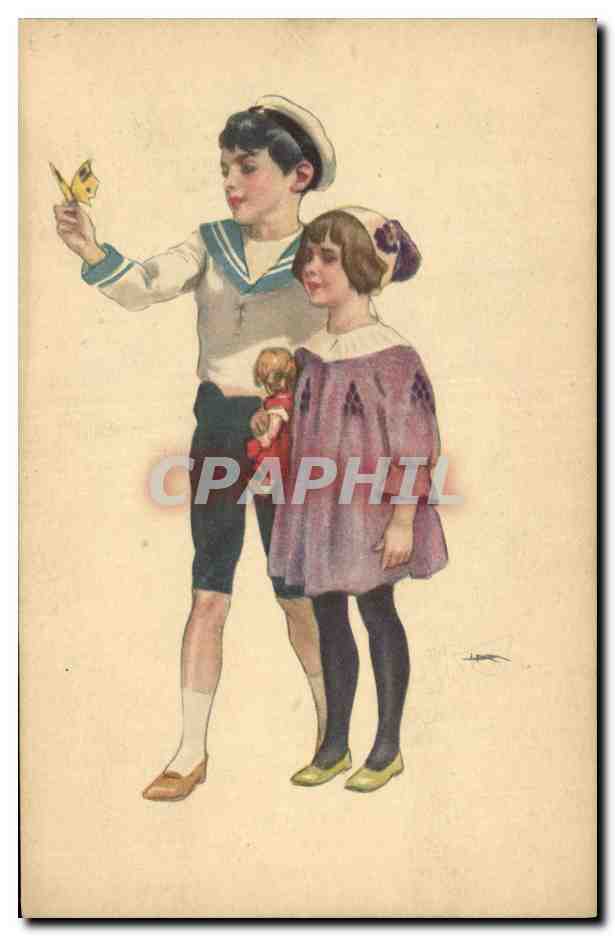 CPA Fantaisie Enfants Poupee Papillon 