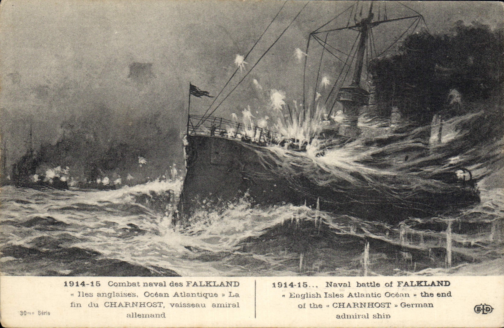 CPA Bateau de Guerre Combat naval de Fakland La fin du Charnhorst Vaisseau amiral allemand 