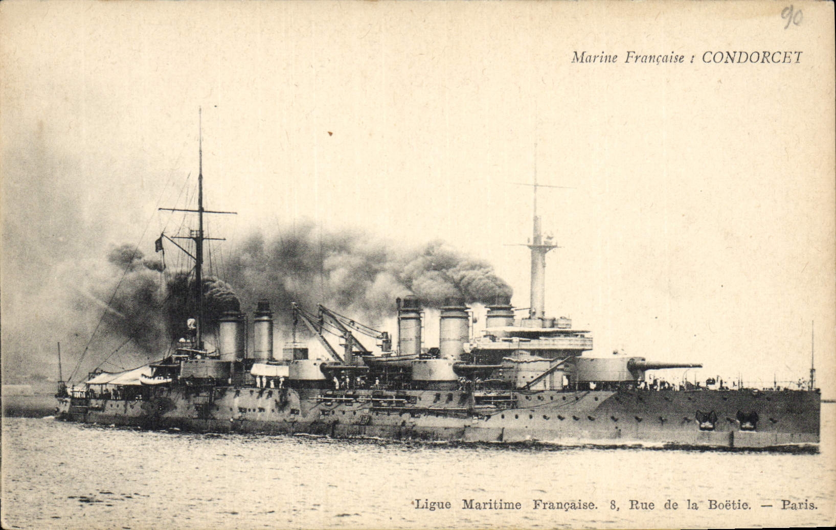 Bateau de guerre français — CONDORCET — Ligue Maritime Française, 8 Rue de la Boétie, Paris - Anverso