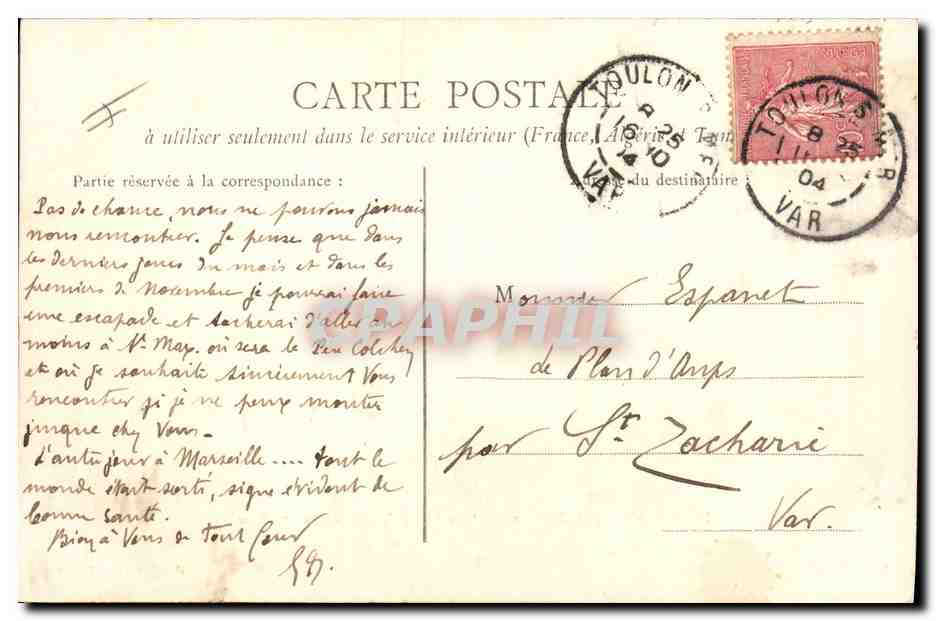 Marine Française — 1913 — "Le Chancy", croiseur de 1ère classe — Clavel, éditeur, Toulon — Verso