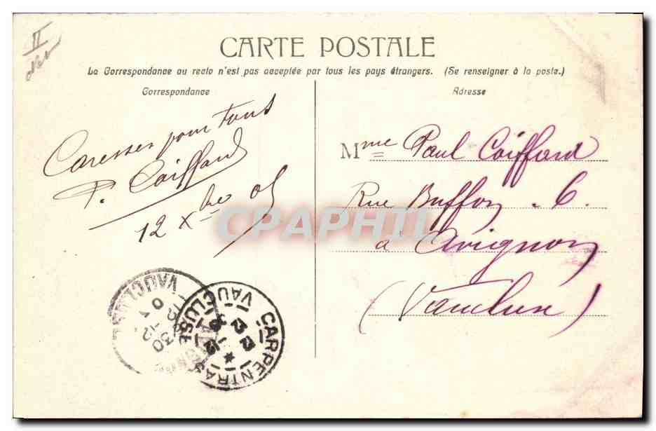 CPA Carpentras Sous Prefecture   — Verso