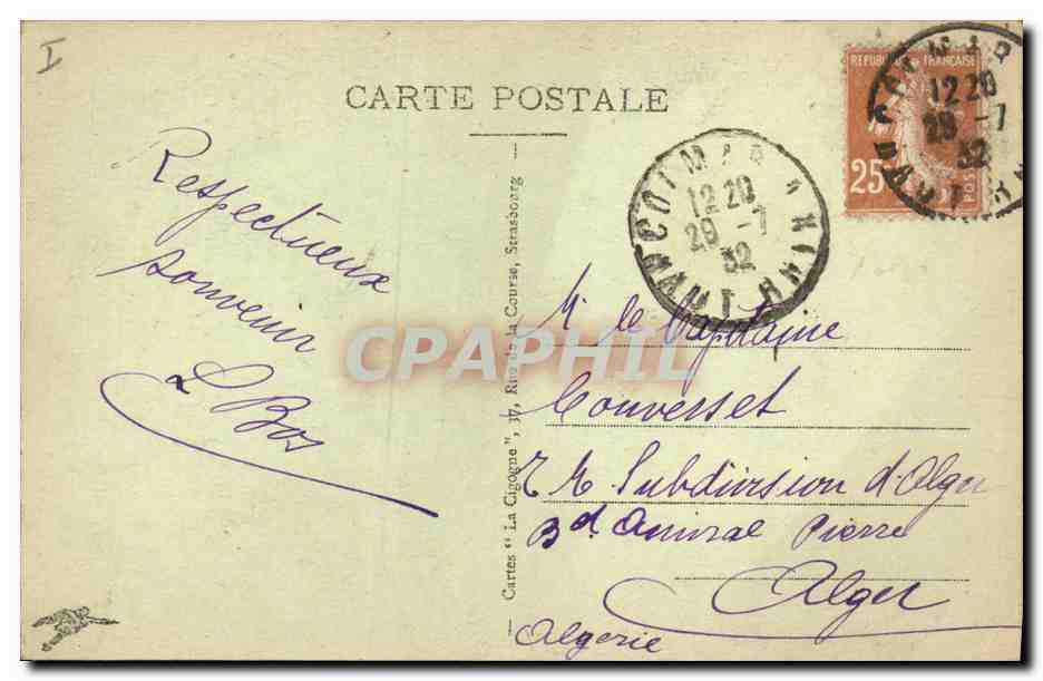 CPA Prefecture Colmar  — Verso